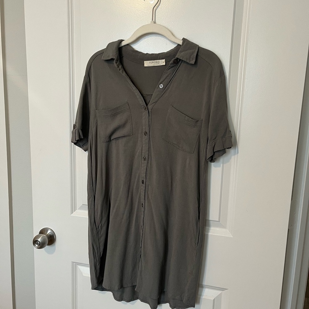 Olive green shirt dress